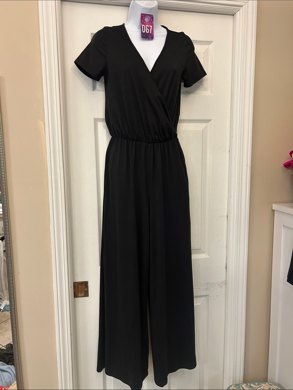 Heart Hips Black Short-Sleeve Wrap Jumpsuit